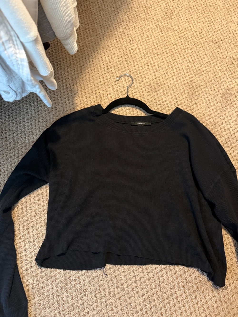 Black Cropped ribbed material Long-Sleeve Top